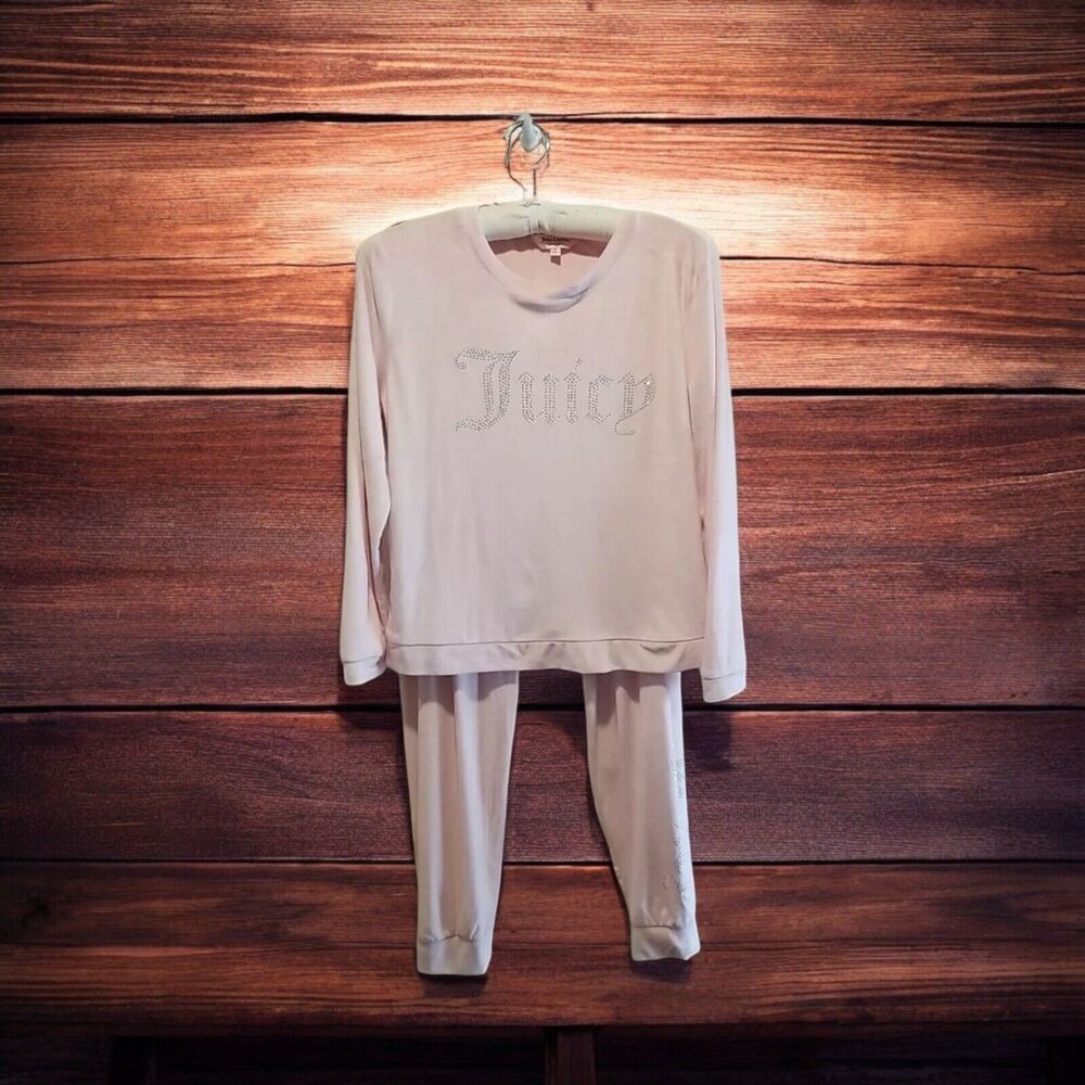 Juicy Couture Velour Tracksuit Soft Pink Pants & Long Sleeve Top Size M Set NWOT